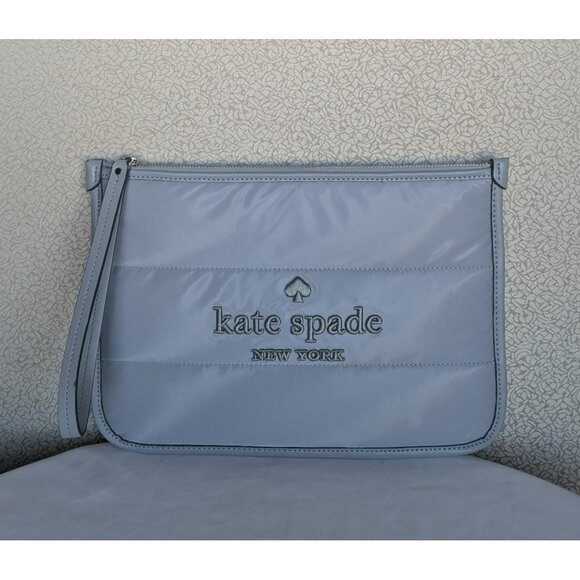 Kate Spade Ella Wristlet Pouch Large Nylon Clutch Bag Brushed Steel K9598 - Picture 1 of 12